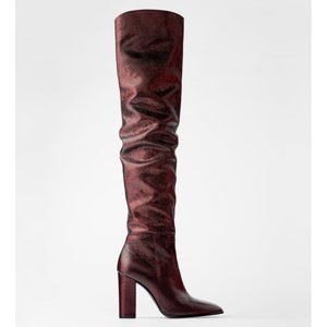 Zara Metallic Animal Print Over the Knee Boots